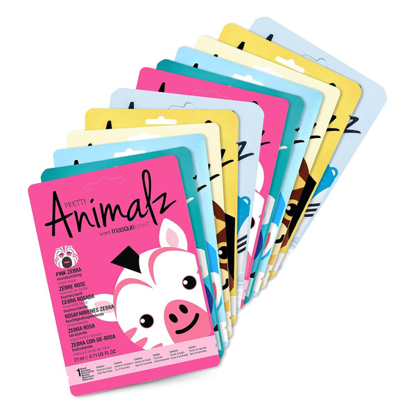 masque BAR Pretty Animalz Facial Sheet Masks, Fun & Unique Skincare Face Mask, Hydrating & Soothing, Pack of 12