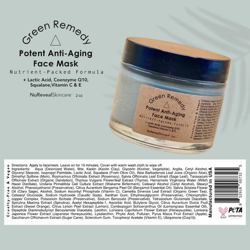 Skincare - Green Remedy Mask - 2oz, Vegan & Cruelty Free, Brightening & Exfoliating Face Mask with Lavender & Chamomile