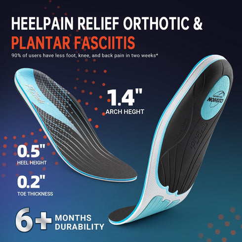 PCSsole Plantar Fasciitis Insoles for Men Women, Heavy Duty High Arch Support Inserts for Flat Feet Pain Relief