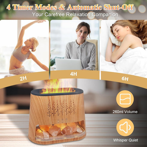Walve 8 Fireplace Flame Diffuser & Himalayan Salt Lamp, Colors Aromatherapy Diffuser Cool Mist Humidifier with Timer