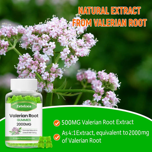 Organic Valerian Root Gummies, 2000mg Herbal Supplement for Relaxation & Mood Support, Sleep Gummies Without Melatonin,