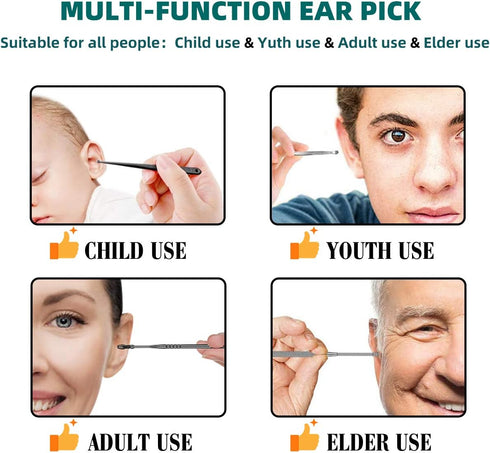 Ear Wax Removal Kit for Adults and Kids, One-Piece Ear Picker Design, Ear Cleansing Brush with Storage Box (White)
