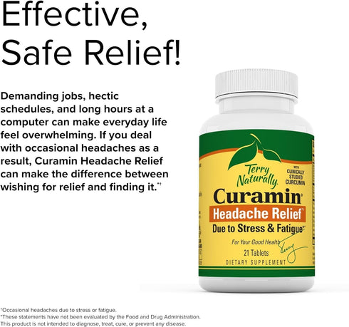 Terry Naturally Curamin Headache - 21 Tablets (Travel Size) with Curcumin & Boswellia - Non-GMO, Vegan, Gluten Free,