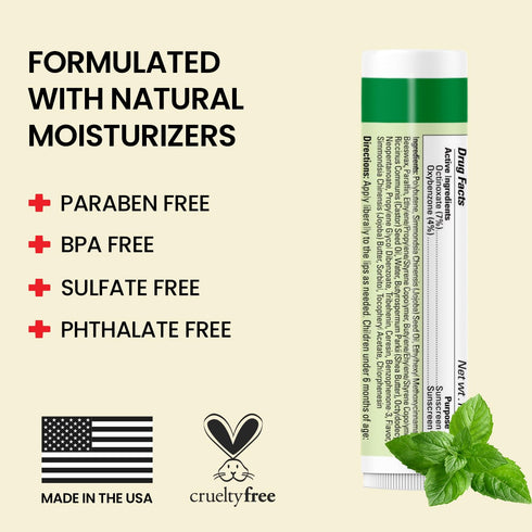 Original Udder Stick SPF Lip Balm, Mint Flavor, 4 Pack, Total Lip Care with Jojoba, Beeswax & Shea Butter