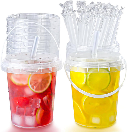 Qsqwsuye 15sets disposable plastic cup with lid and straw, 34 ounce reusable and