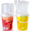 Qsqwsuye 15sets disposable plastic cup with lid and straw, 34 ounce reusable and