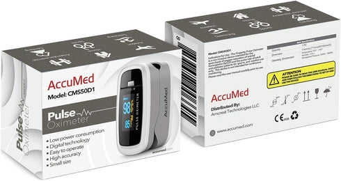 AccuMed CMS-50D1 Fingertip Pulse Oximeter, Blood Oxygen Sensor SpO2, Portable with LED Display