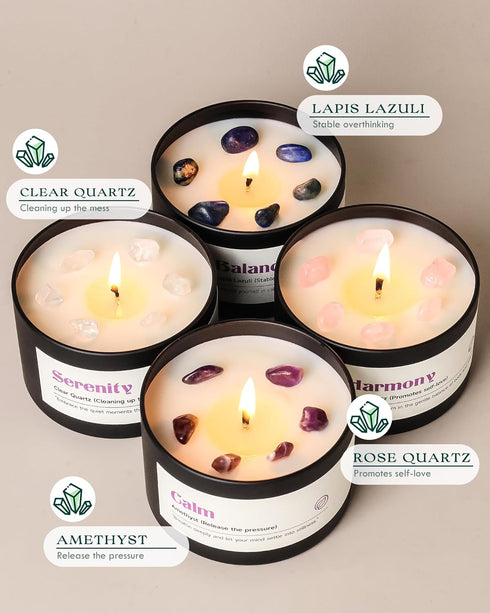 Set 4 Pack 26 oz 200 AOOVOO Crystal Soothing Candles for Women - Soy Wax Candle for Home Scented, Hour Long Lasting