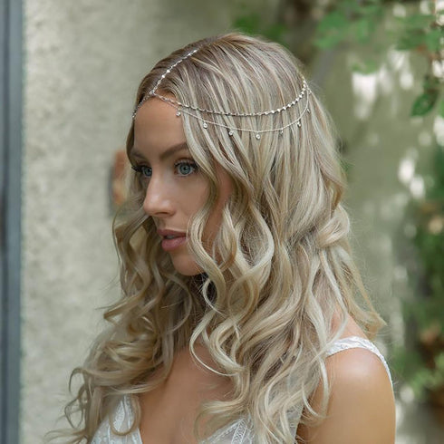 STONEFANS Silver Rhinestone Head Chain Jewelry, Layered Wedding Headpiece Hair Accessories for Women and Girls