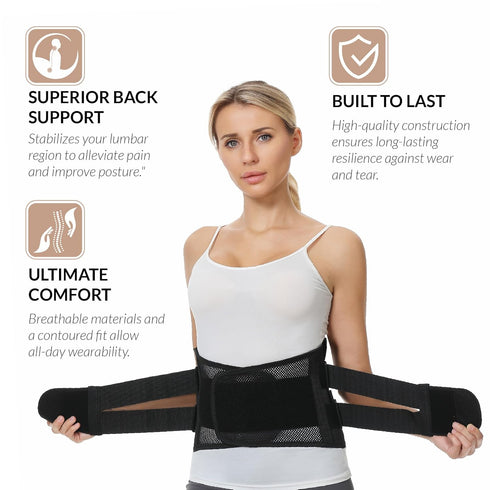 NeoTech Care Adjustable Double Pull Lumbar Brace/Lower Back Belt, Black, Size M