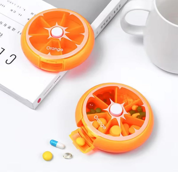 MoveZone Rotating Daily Pill Dispenser. Weekly 7 Compartments Large Medicine Pill Organizer. (Orange).