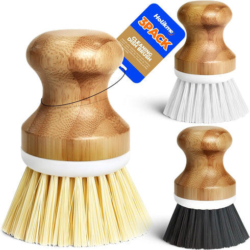 Holikme Bamboo Palm Brush Dish Brushes Vegetable Scrubber Round Natural Scrub Brush