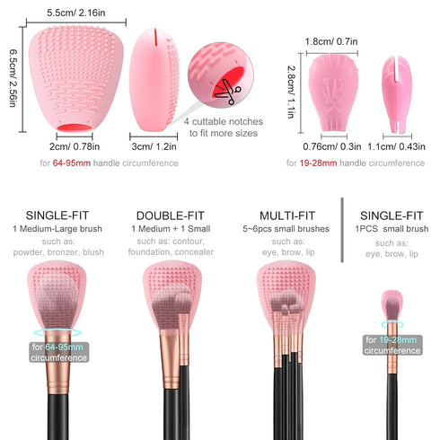 Silicone Travel Makeup Brush Holder with Cleaner Mat, Organizer Case for Foundation Eye Lip Brushes, 5-Pcs Large + 7