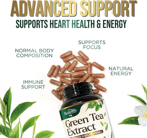 Green Tea Extract Capsules 1000mg with EGCG, 240 Capsules for Heart Support, Natural Energy