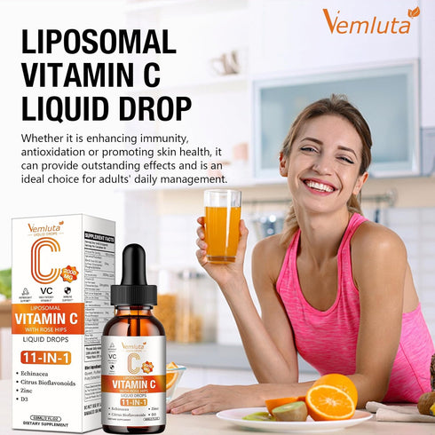 Vemluta 2 Packs 2000mg D3 Immune Antioxidant,4 Oz Liposomal Vitamin C Liquid Drop, High Absorption VC Complex Rose Hips
