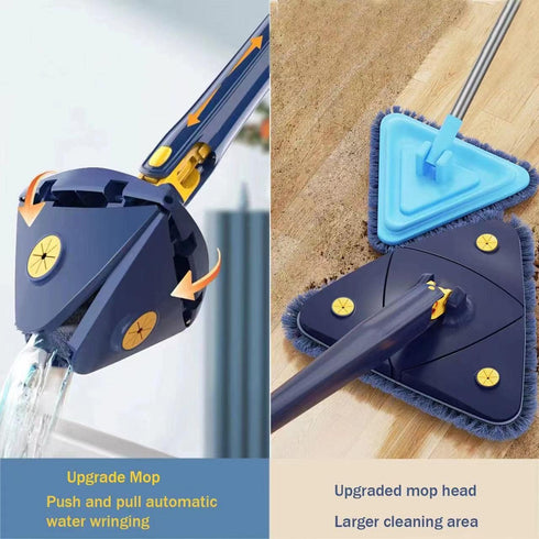 360 Degree Rotatable Adjustable Cleaning Mop, 52.1'' Telescopic Triangular Mop with 4 Replacement Microfiber Pads (Blue)
