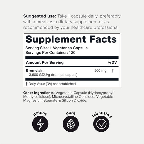 Ultra High Strength Bromelain 500mg - 120 Vegetarian Capsules, Highly Concentrated Supplement