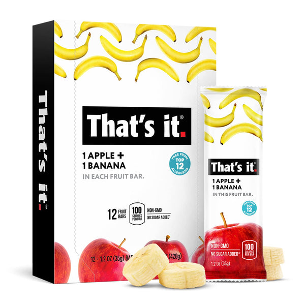 That's It Nutrition Apples + Banana 100% Natural Real Fruit Bar, Paleo, Non-GMO, Sugar-Free, 14.4 Oz, Pack of 12
