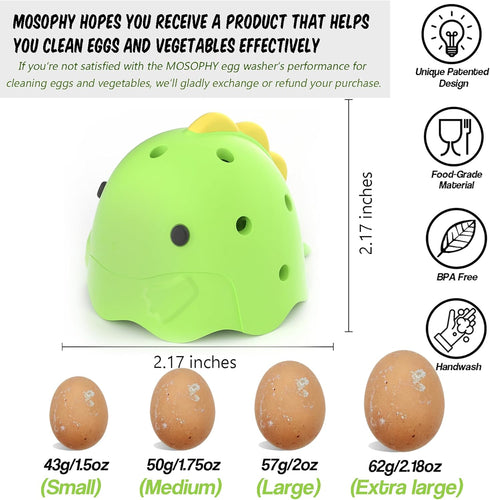 MOSOPHY Silicone Egg Washer - Cute Dinosaur Egg Cleaner for Fresh Eggs, Fruits & Veggies, Ideal for Homesteaders