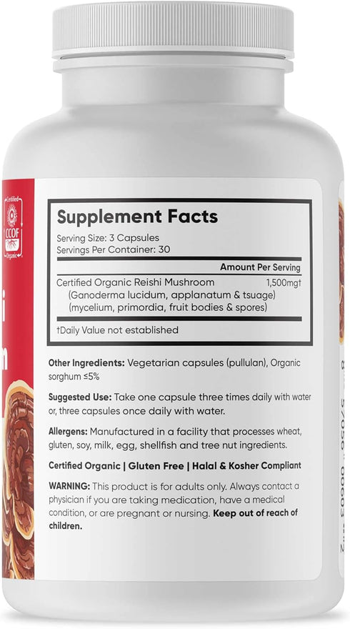 Brain Forza Organic Red Reishi Mushroom Capsules, 90 Capsules for Immune Support & Wellness