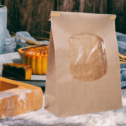 TOPPERFUN 50pcs Packaging Kraft Paper Bread Bags with Window, Large Reusable Bread Bags for Toast Wrapping and Bakery