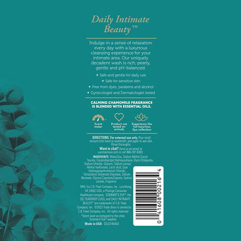 Summer's 12 Oz (Pack 3) Eve Spa Daily Intimate Wash, Luxurious Cleansing Feminine Wash, Calming Chamomile pH-Balanced