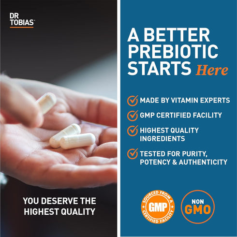 Dr. Tobias Prebiotics, Supports Digestion & Gut Health, Vegan & Non-GMO Supplements for Men and Women, 60 Capsules