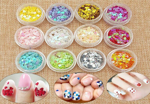 YesLady Nail Art Charms - Sequin Heart Shape Glitter Slime Flakes, 12 Colors