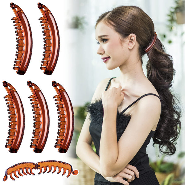 RC ROCHE ORNAMENT 6 Pcs Banana Hair Clip, Thick Hair Clincher Combs for Women, Medium Brown