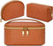 KTMOUW 3 Pcs Waterproof Makeup Bag Set: Portable Travel Cosmetic Organizer, Weave Toiletry Bag for Women, Brown