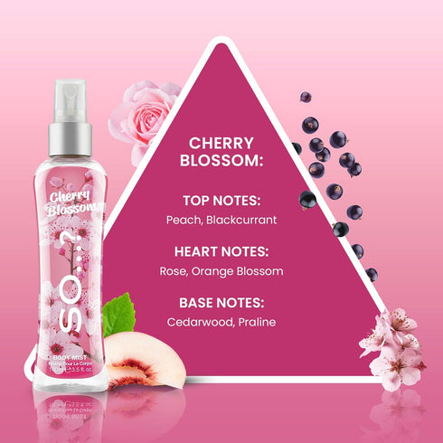 So…? Body Mist Set for Women, Vanilla, Red Velvet, Cherry Blossom, 3 pcs
