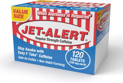 Jet-Alert 100 MG Caffeine Tablets - 120 Count for Energy Boost