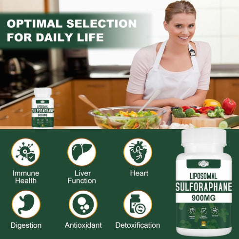 900MG Liposomal Sulforaphane Supplement, Broccoli Extract for Antioxidant, Digestion, Cellular Health - 60 Capsules