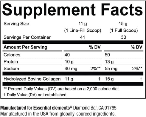 Essential Elements Hydrolyzed Collagen Peptides Powder - Joint, Skin, Hair, Nail Support, 41 Servings, Non-GMO