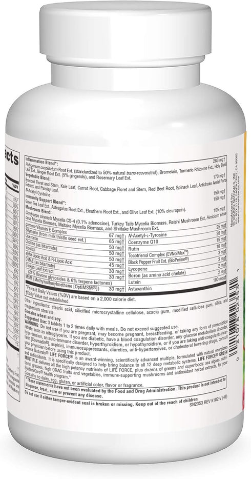 Source Naturals Life Force Green Multiple - Energy Activator with Superfoods*, 180 Tablets
