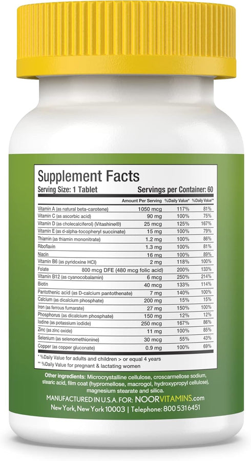 Noor Vitamins Halal Womens Multivitamin & Mineral I Once Daily Vitamin Supplement I Vegan | Supports Energy, Immunity, Metabolism, Healthy Appearance and Stages of Motherhood I 2-Month Supply