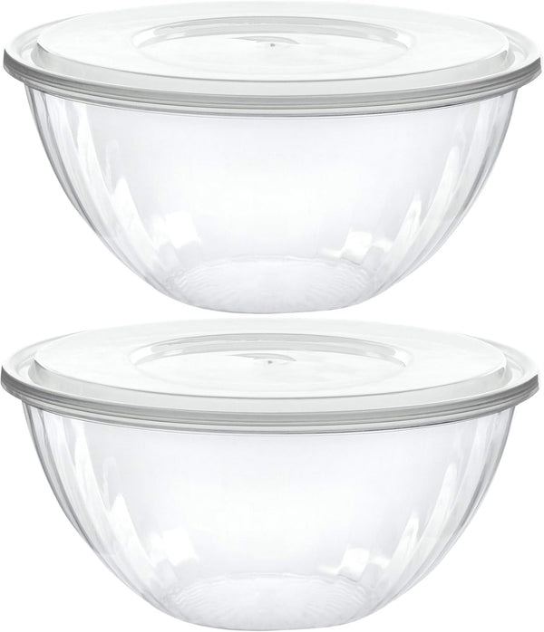 PLASTICPRO Disposable 48 Ounce Round Crystal Clear Plastic Serving Bowls with Lids, Snack or Salad Bowl, Pack of 4