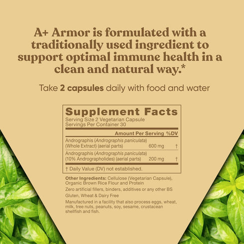 A+ Armor Andrographis Pure 800 Mg - Healthy Immune System Function, Potent Strength for Seasonal Protection