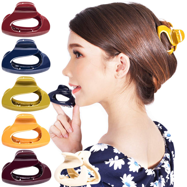 RC ROCHE ORNAMENT 6 Pcs Women's Firm Interlocking Claw Hair Clips - Tortoise Shell Plastic, Medium Classic
