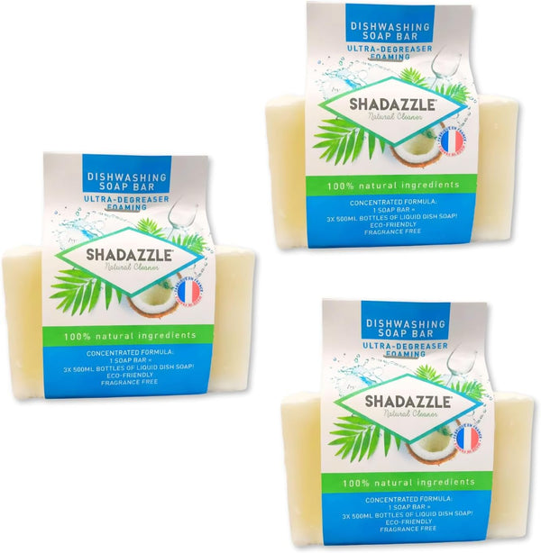 Solid Dish Soap Bar - 3 Pack - Zero Waste Dishwashing Soap Bar - Eco Friendly, Ultra-Degreasing Foam for Clean Dishes