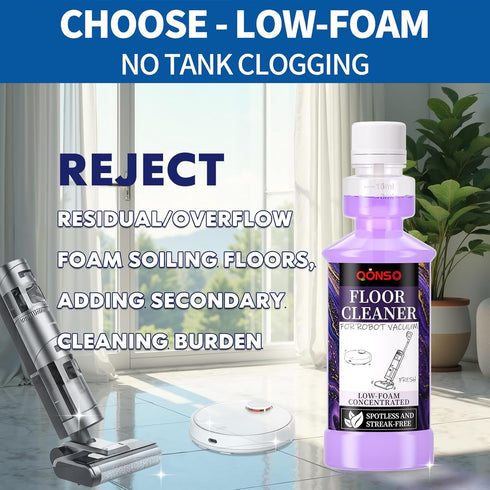 Q5 8.45 Oz 250ml Low Foam Robot Vacuum Floor Cleaning Concentrate Solution Compatible for Roborock Max, Tineco, iFloor