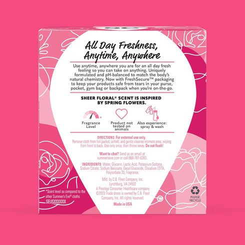 Summer's 12 Count (Pack 5) Eve Sheer Floral Feminine Wipes, Gentle pH-Balanced Formula Helps Control Vaginal Odor