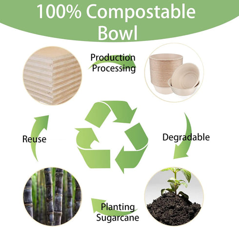 50 Pack 32oz Disposable Paper Bowls, Large Compostable Bowls Made of Sugarcane for Salad and Dessert