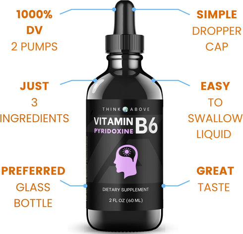 Vitamin B6 Liquid Drops - 17 mg, 30 Day Supply - Supports Brain Function, Immune System, Gluten Free