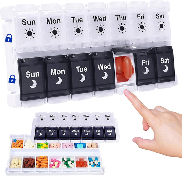 HRX Package Pill Organizer 2 Times a Day, Easy Fill & Open