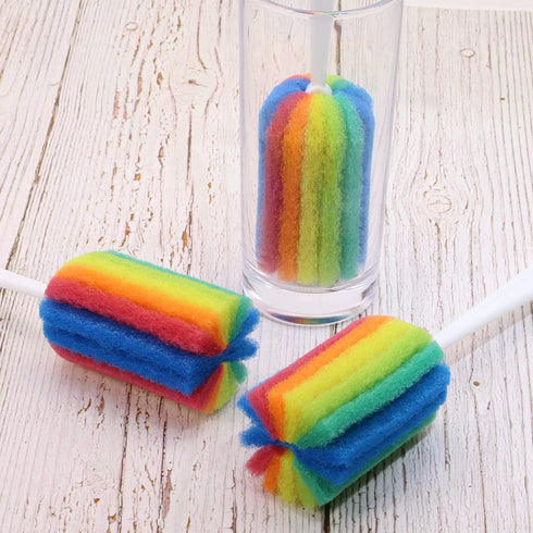 3PCS Cleaning Bottle Sponge Brush with Long Handle, Scrub Brushes for Kitchen Cleaning Glasses & Mugs (Color Random)