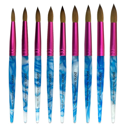 PANA Pure Kolinsky Acrylic Nail Brush - Round Shape Pink Ferrule with White Swirl Blue Handle (Size 6)