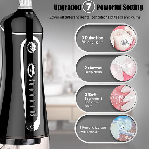 Cordless Water Flosser for Teeth, Rechargeable Oral Irrigator with 7 Clean Settings, Portable Dental Flosser for Braces