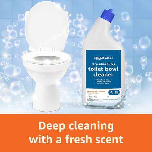 Amazon Basics Toilet Bowl Cleaner Cling Action Formula with Bleach, Fresh Scent, 24 Fl Oz, 2 Pack