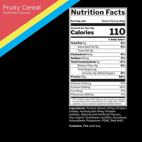 Rule 1 R1 Protein, Fruity Cereal, 1.98 lbs Powder, 25g Whey Isolate & Hydrolysate, 30 Servings